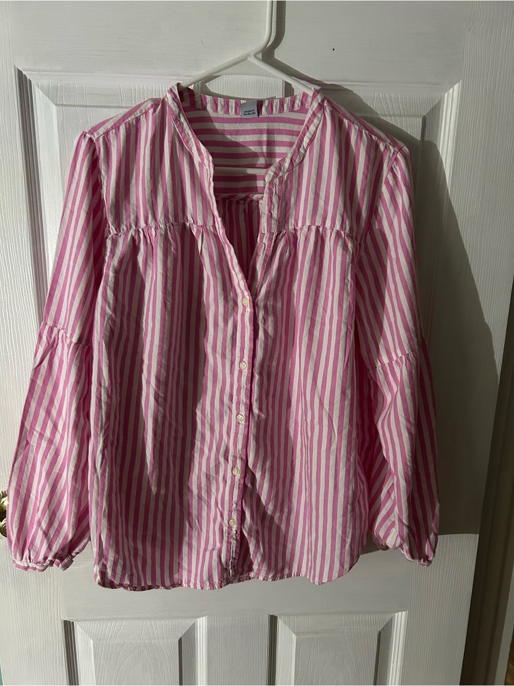 Old Navy Pink and White Striped Button-Up Blouse